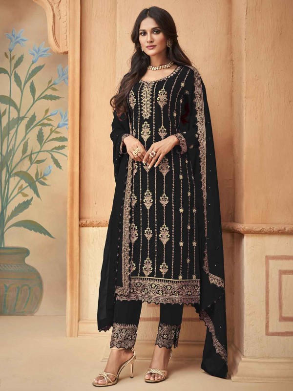 Black Colour Georgette Fabric Party Wear Salwar Suit.