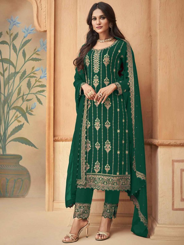 Georgette Fabric Salwar Kameez Green Colour.
