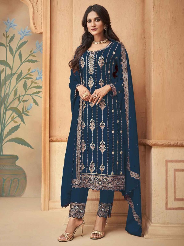 Georgette Fabric Salwar Suit Blue Colour.