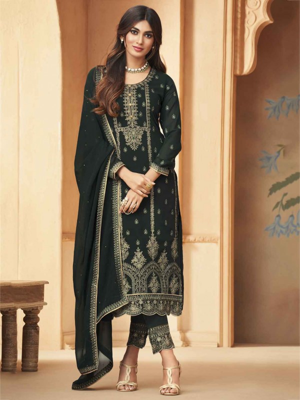 Green Colour Georgette Fabric Designer Salwar Suit.