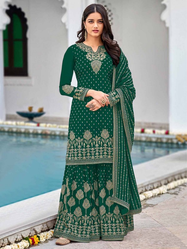 Green Colour Georgette Fabric Sharara Salwar Kameez.