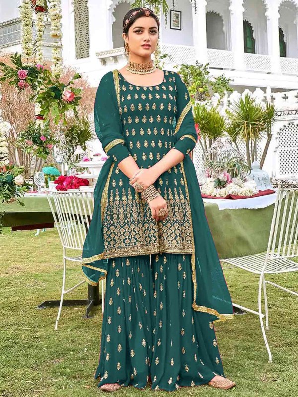 Green Colour Designer Sharara Salwar Suit.