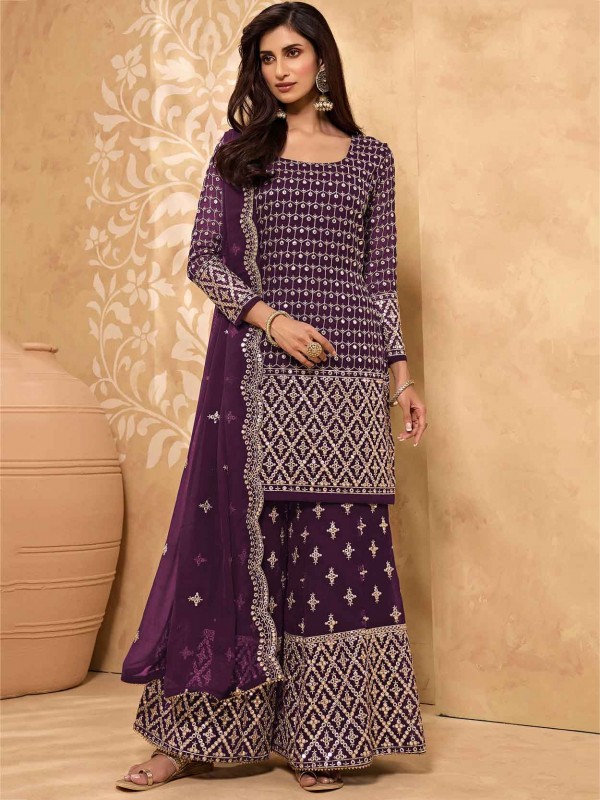 Purple Colour Georgette Fabric Women Salwar Suit.