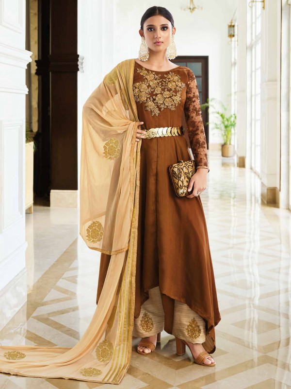Brown Colour Silk Designer Salwar Suit.
