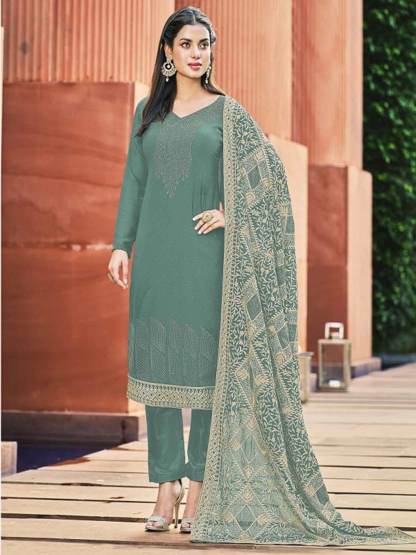 Green Colour Salwar Suit Georgette Fabric.