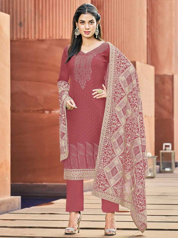 Red Colour Georgette Fabric Women Salwar Suit.