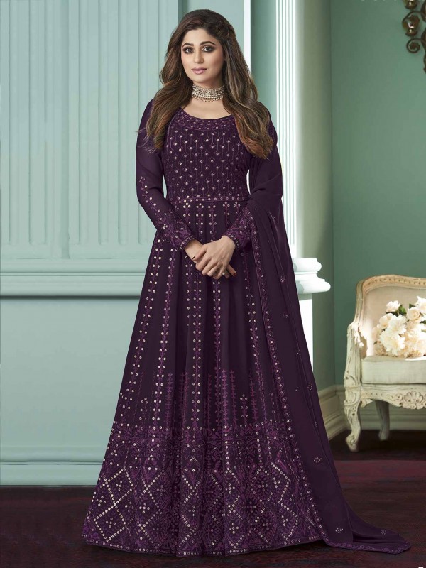 Purple Colour Georgette Fabric Anarkali Salwar Suit.