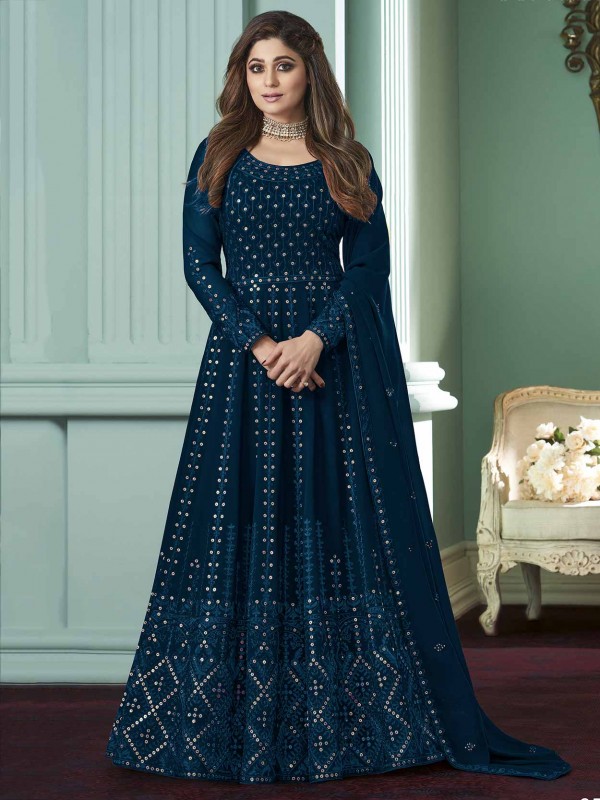 Georgette Fabric Party Wear Salwar Suit Blue Colour.