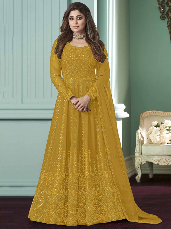 Mustard Yellow Colour Georgette Fabric Designer Salwar Suit.