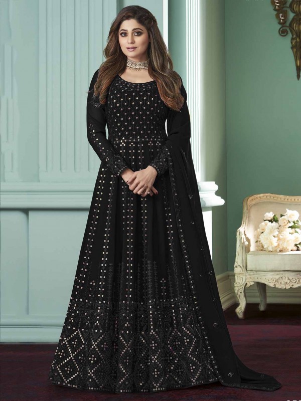 Black Colour Party Wear Salwar Suit Georgette Fabric.
