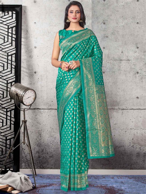 Green Colour Silk Fabric Indian Saree.