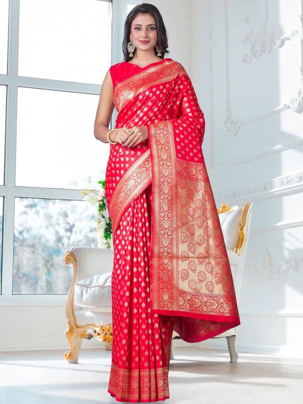 Red Colour Silk Fabric Wedding Saree.