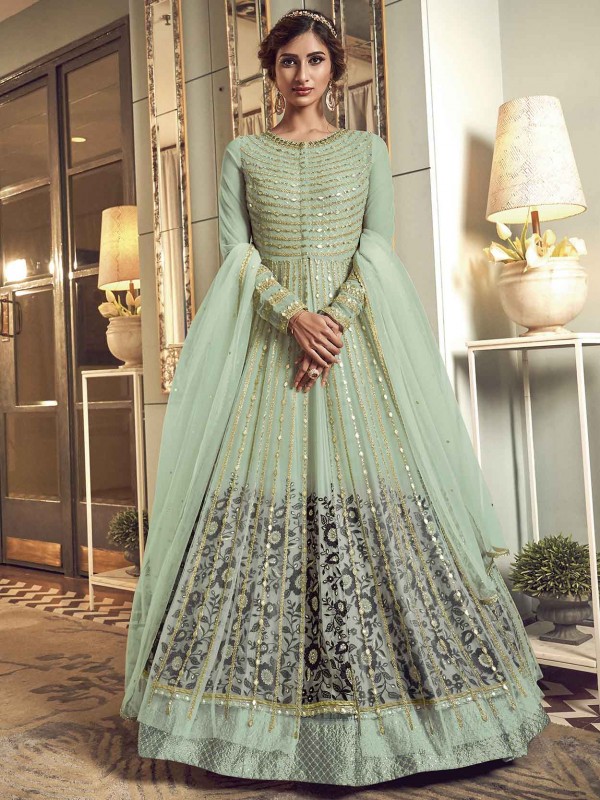 Blue Color Georgette Amazing Salwar Kameez in Straight Cut Style