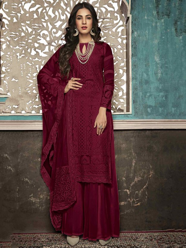 Maroon Colour Designer Salwar Kameez in Georgette Fabric.