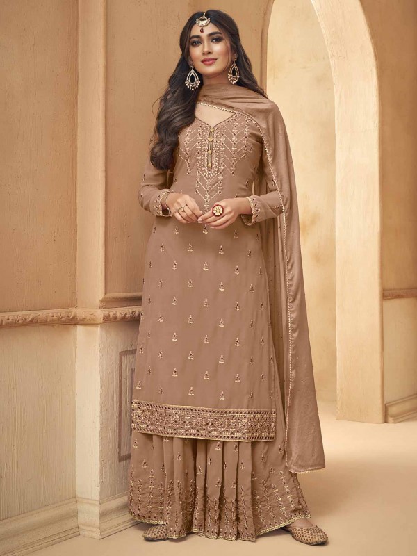 Brown Colour Georgette Fabric Designer Salwar Suit.