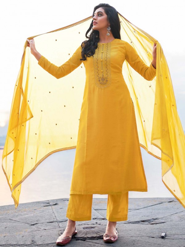 Yellow Colour Georgette Fabric Palazzo Salwar Suit.