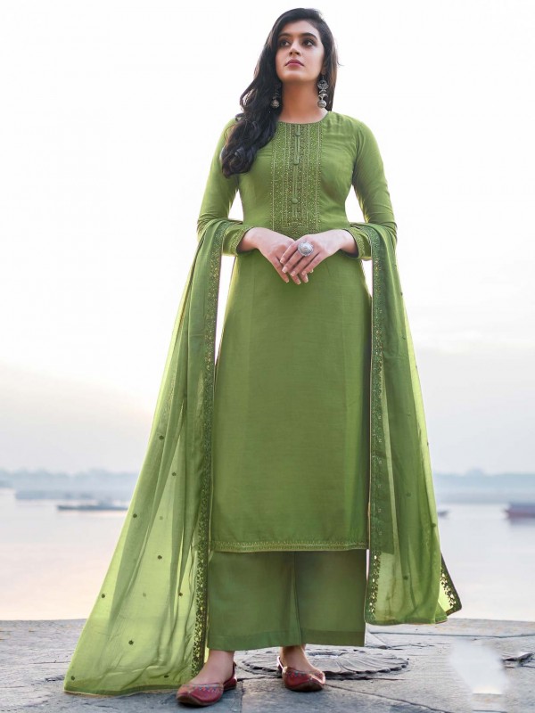 Green Colour Georgette Fabric Designer Palazzo Salwar Suit.