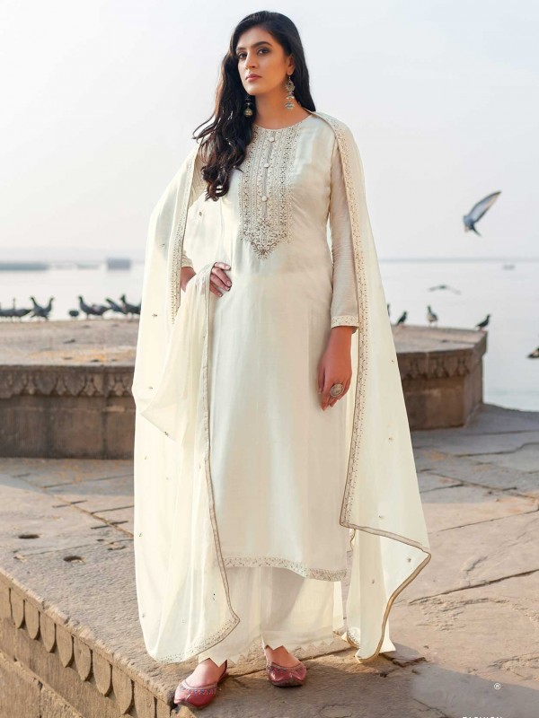 Off White Colour Designer Palazzo Salwar Suit.