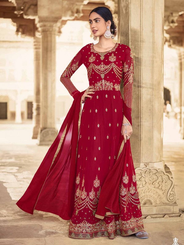 Red Colour Georgette Fabric Designer Salwar Suit.