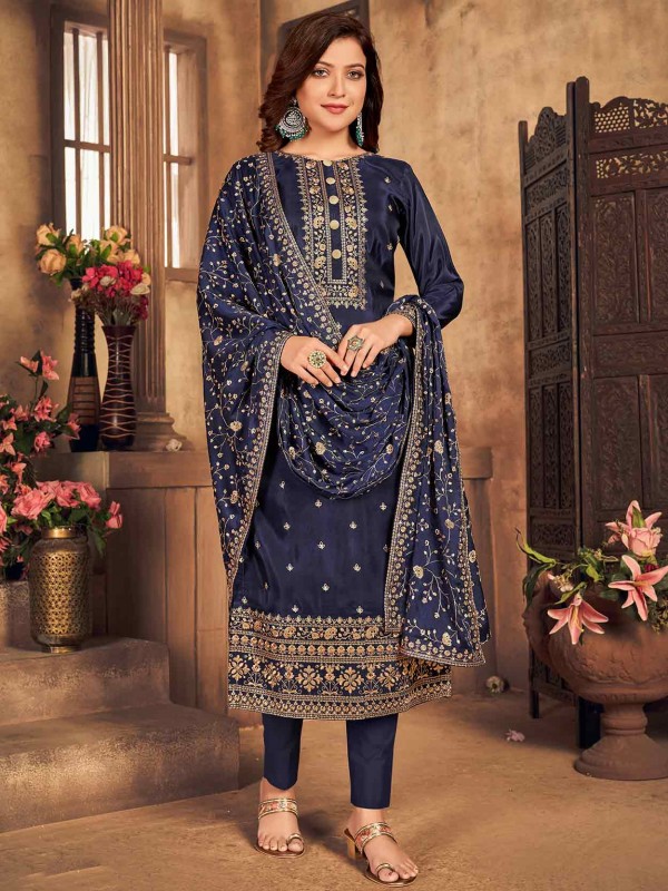 Blue Colour Viscose Fabric Women Salwar Suit.