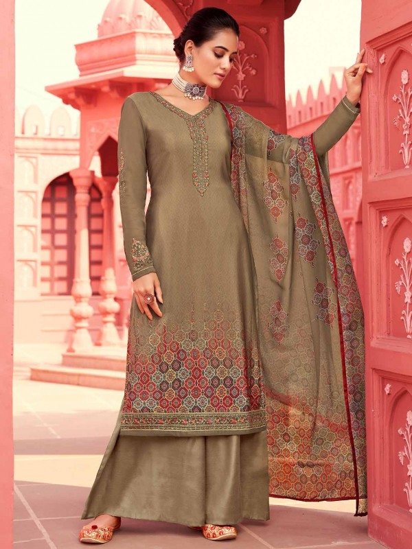 Brown Colour Crepe Fabric Palazzo Salwar Suit.