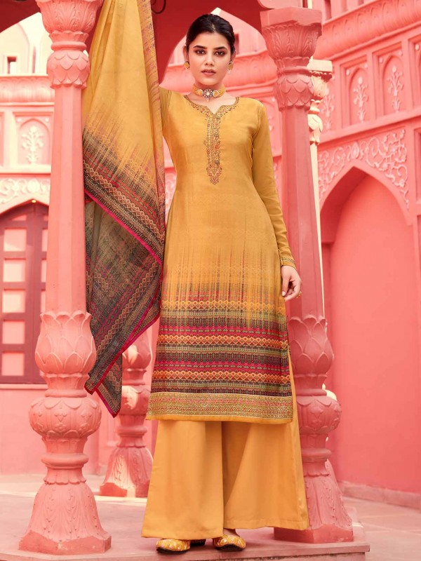 Yellow Colour Palazzo Salwar Suit in Crepe Fabric.