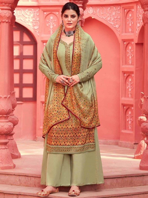Green Colour Designer Palazzo Salwar Suit.