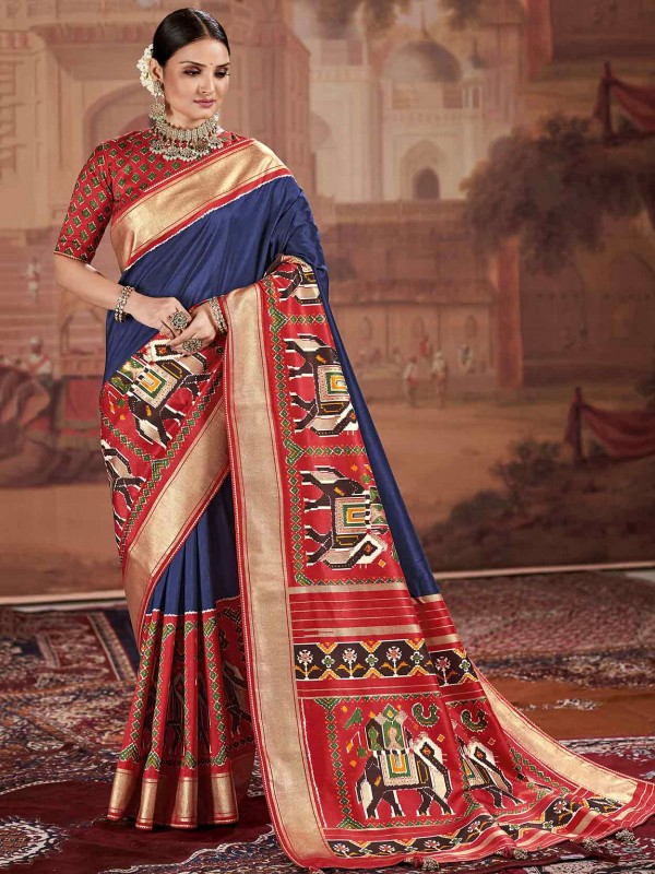 Blue,Red Colour Silk Women Saree.
