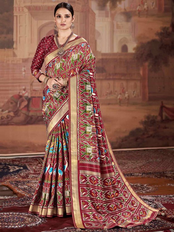 Maroon Colour Silk Designer Saree.