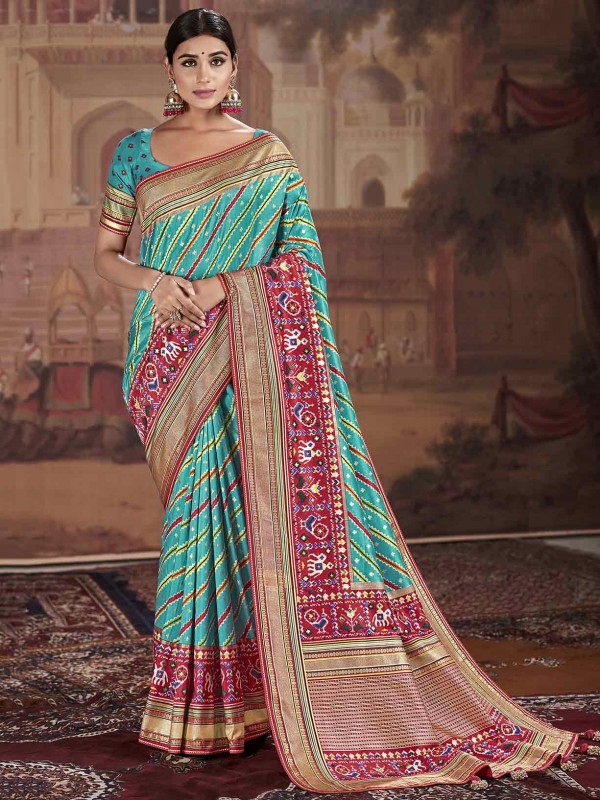 Turquoise Colour Silk Fabric Printed Saree.