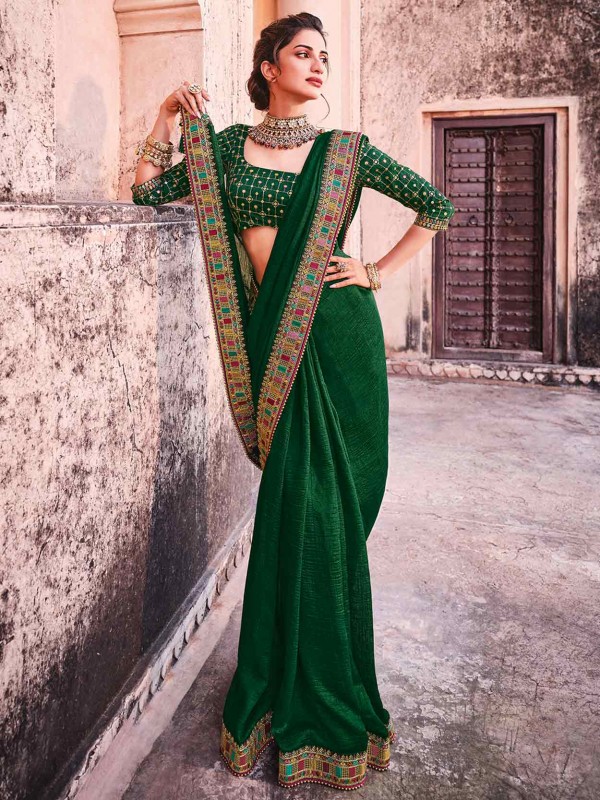 Green Colour Organza,Silk Fabric Indian Designer Saree.