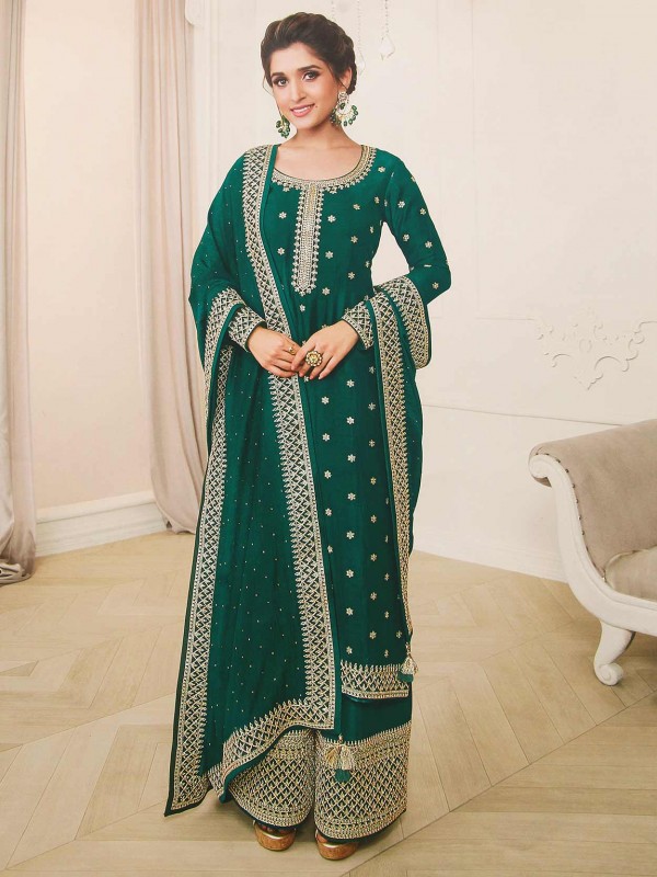 Green Colour Art Silk Fabric Palazzo Salwar Suit.