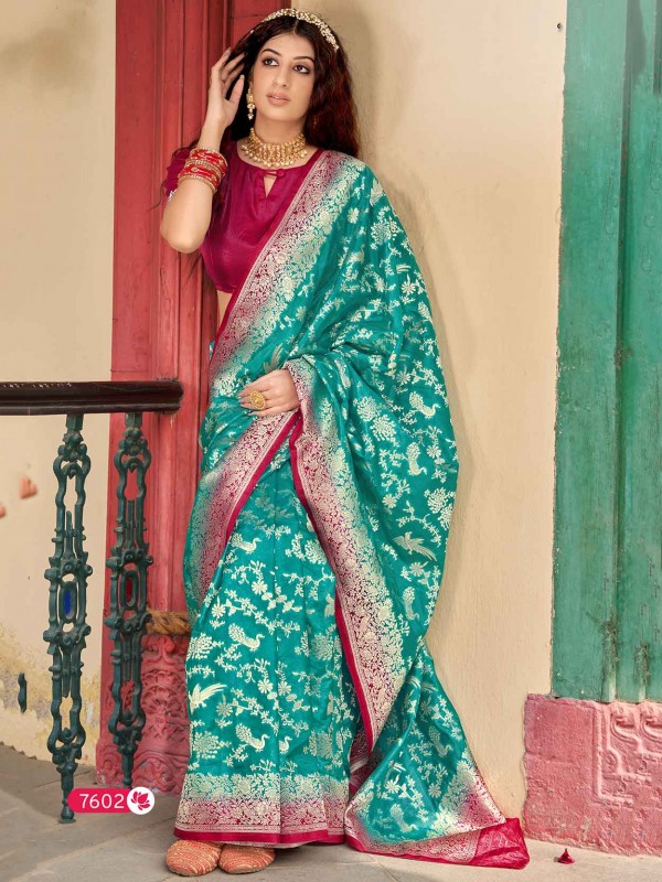 Green Colour Organza,Silk Fabric Women Saree.