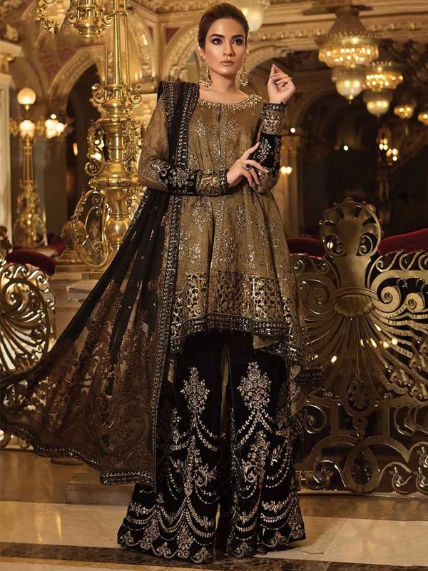 Brown Colour Georgette Fabric Sharara Salwar Suit.