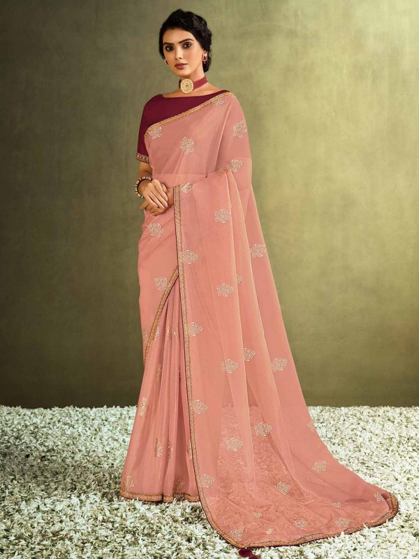Pink Colour Designer Saree in Tissue Fabric.