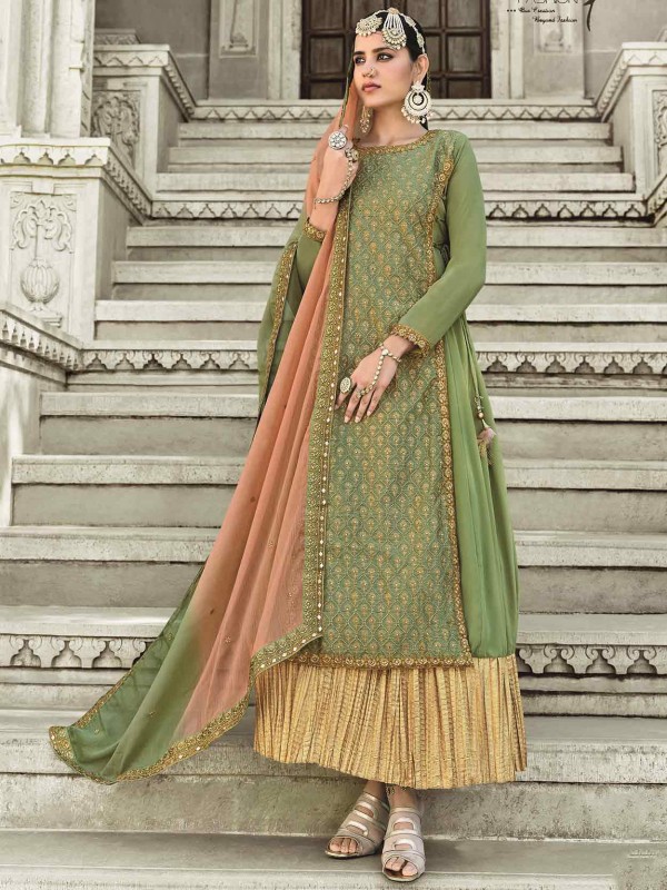Beautiful Green Colour Silk Fabric Designer Salwar Kameez.