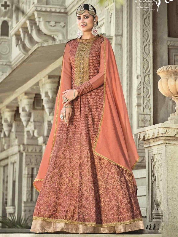 Rust Colour Anarkali Salwar Suit in Silk Fabric.