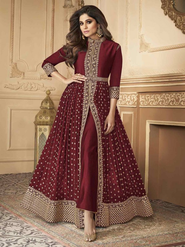 Maroon Colour Anarkali Salwar Suit in Georgette Fabric.