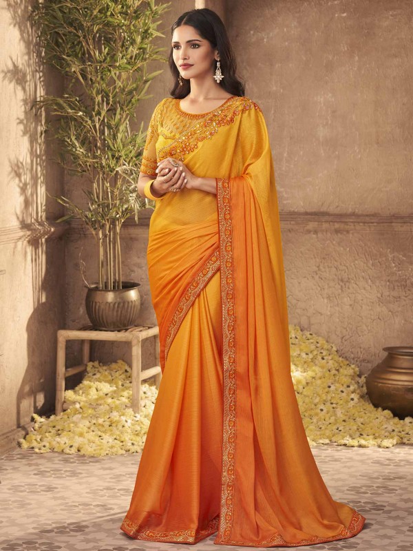 Orange Colour Silk Fabric Traditional Saree.