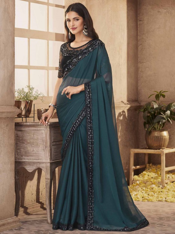 Rama Green Colour Silk Fabric Saree.