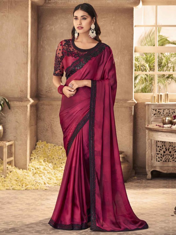Red,Maroon Colour Silk Fabric Designer Saree.
