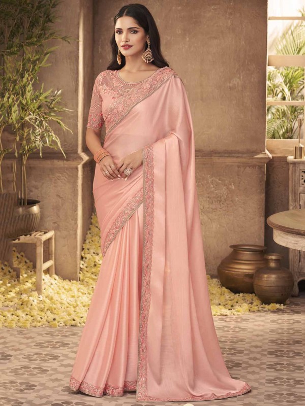 Peach Colour Silk Fabric Indian Designer Saree.