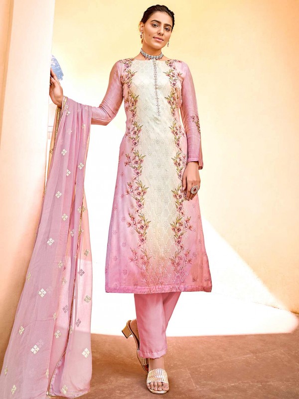 Pink Colour Chinon Fabric Salwar Suit.