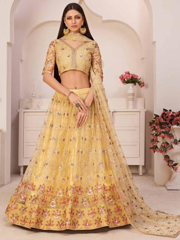 Yellow Colour Net Fabric Wedding Lehenga Choli.