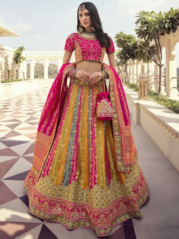 Pink,Green Colour Women Lehenga Choli in Fancy Fabric.