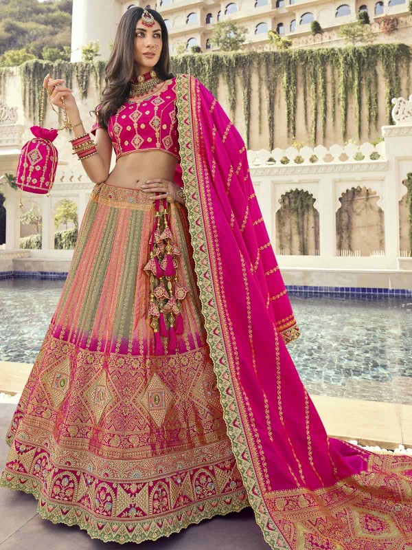 Pink Colour Indian Designer Lehenga Choli in Fancy Fabric.