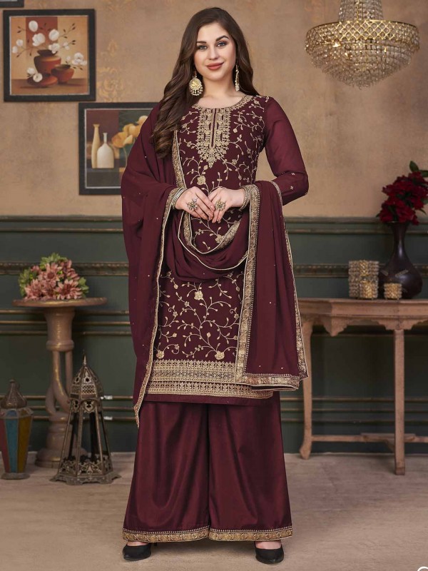 Maroon Colour Salwar Kameez in Georgette Fabric.