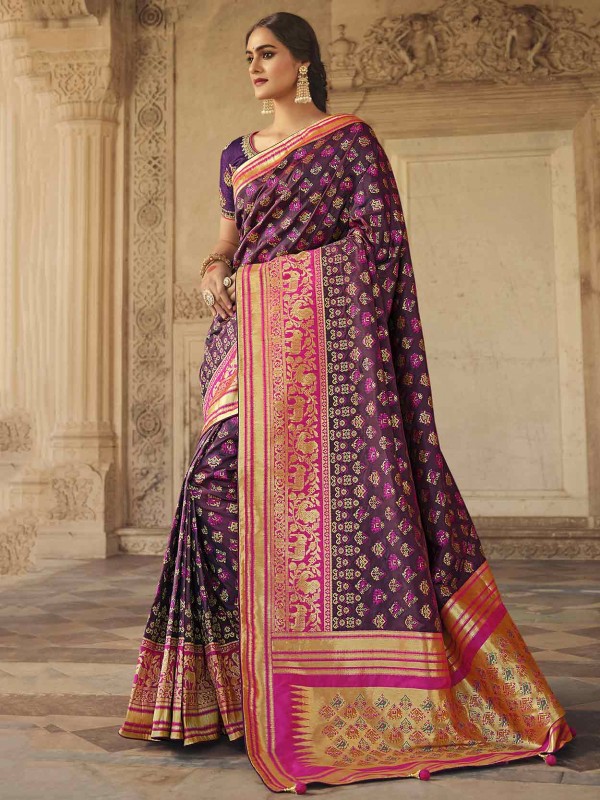Purple,Wine Colour Indian Designer Saree in Silk Fabric.