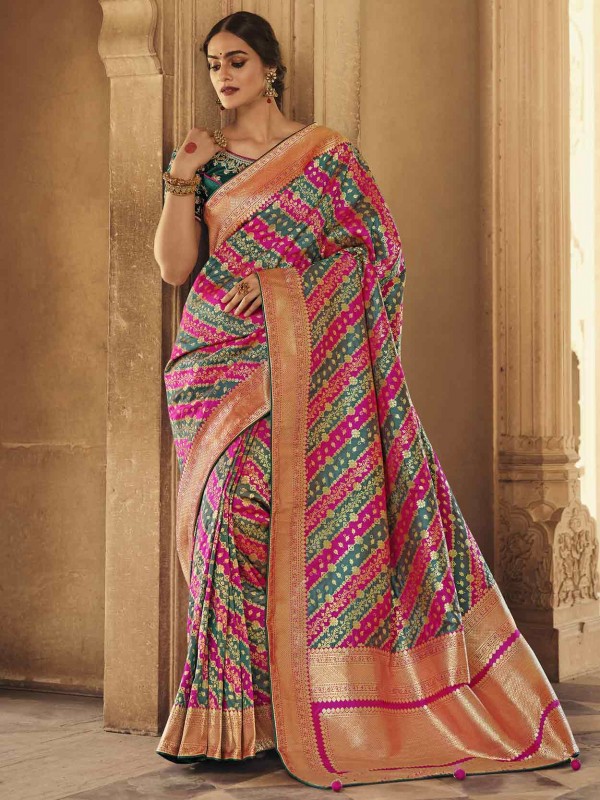 Pink Colour Indian Designr Saree in Silk Fabric.