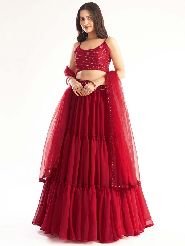 Red Colour Wedding Lehenga Choli in Georgette Fabric.
